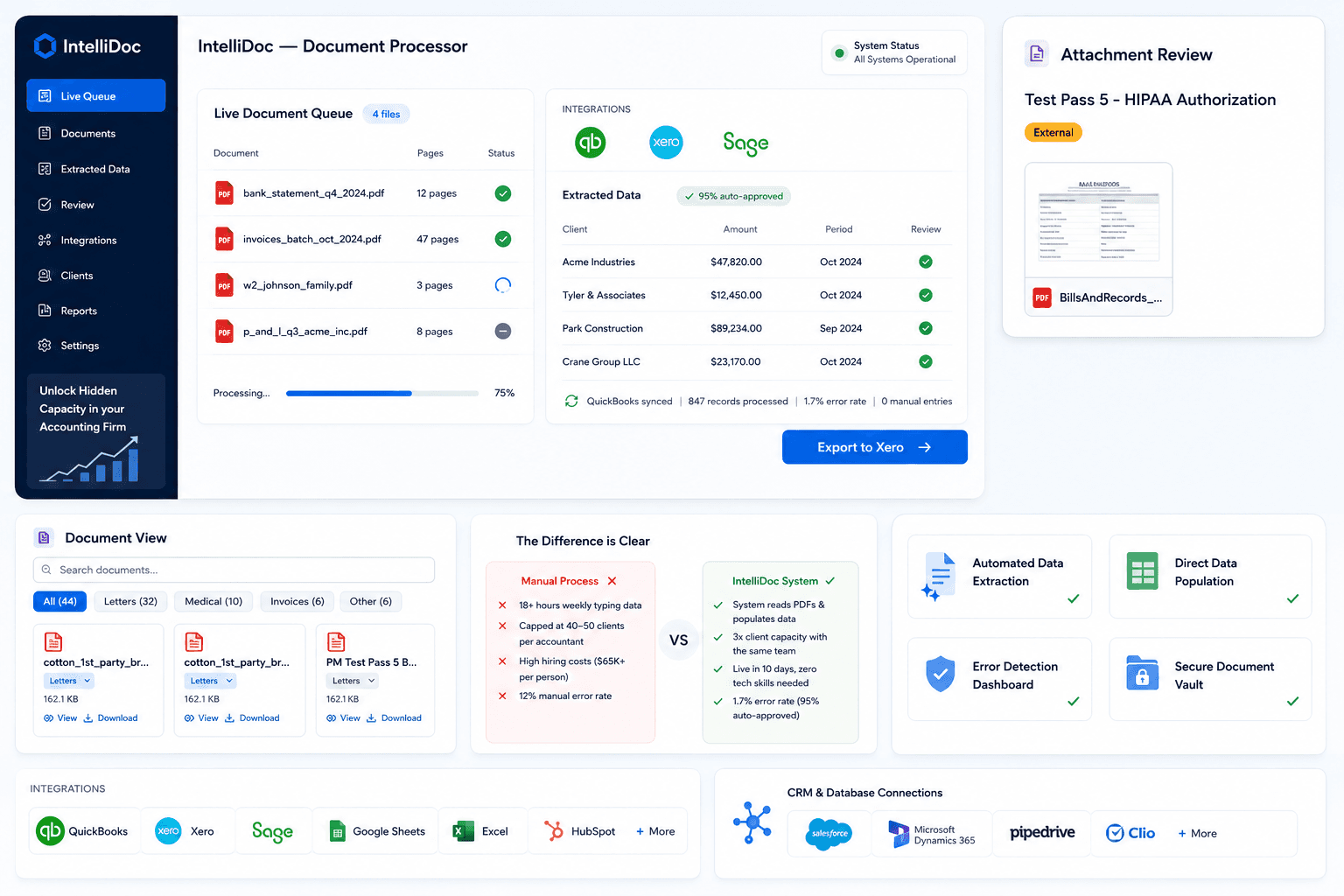 IntelliDoc document processing interface