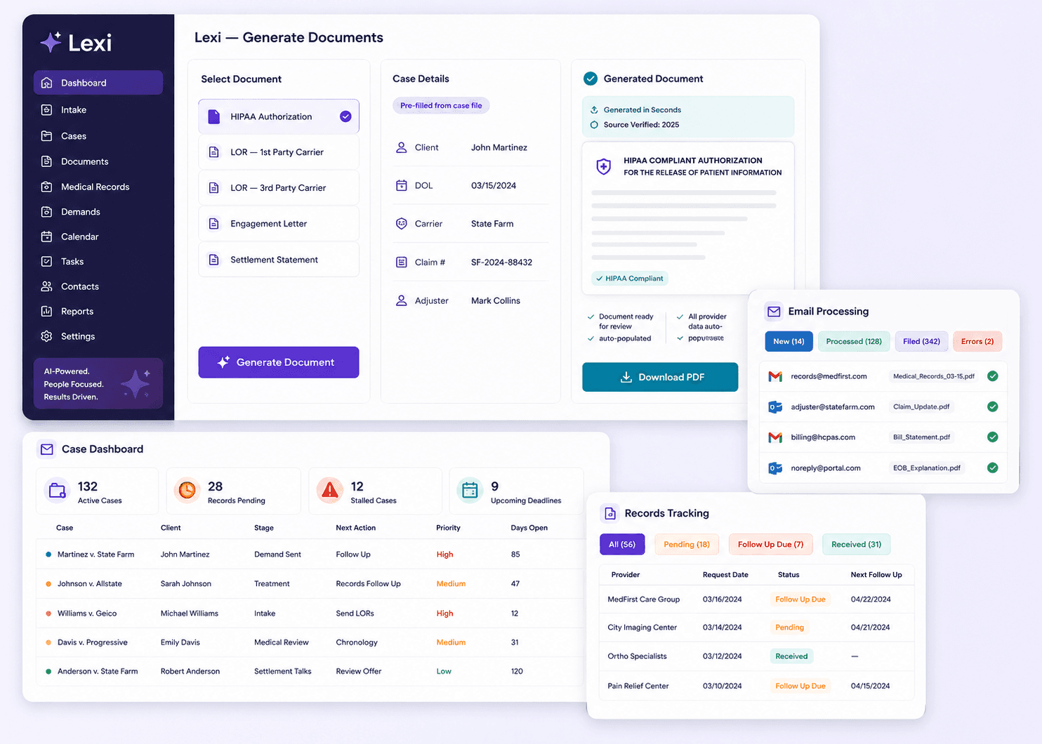 Lexi legal case management interface